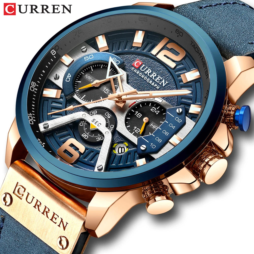 CURREN Men's Luxury Chronograph Watch Military Leather Sport Wristwatch