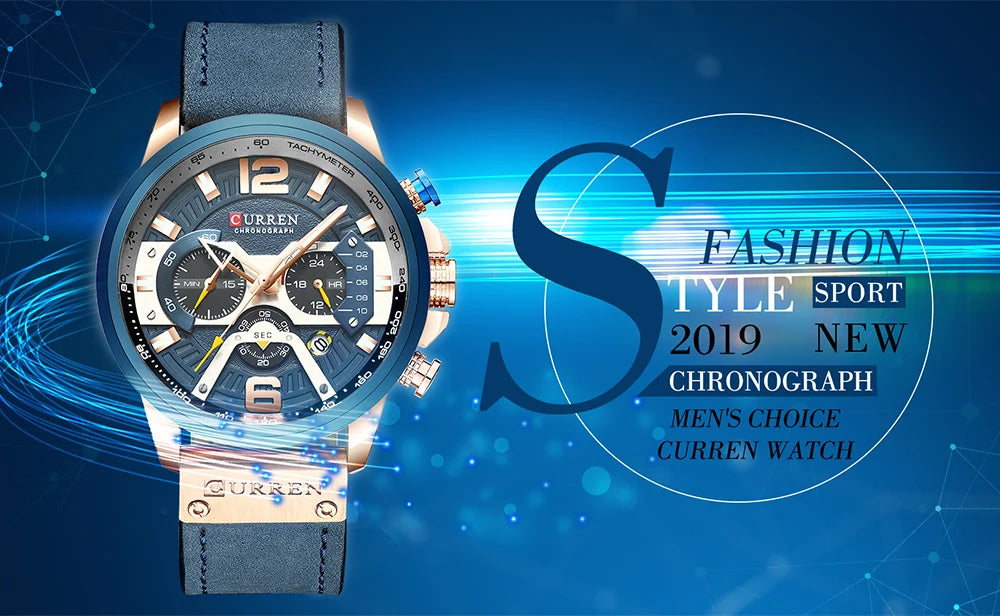 CURREN Men's Luxury Chronograph Watch Military Leather Sport Wristwatch