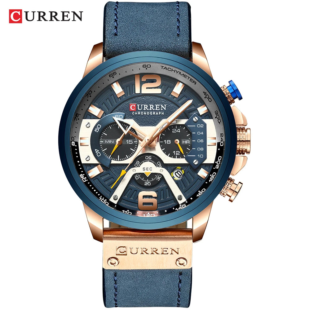 CURREN Men's Luxury Chronograph Watch Military Leather Sport Wristwatch
