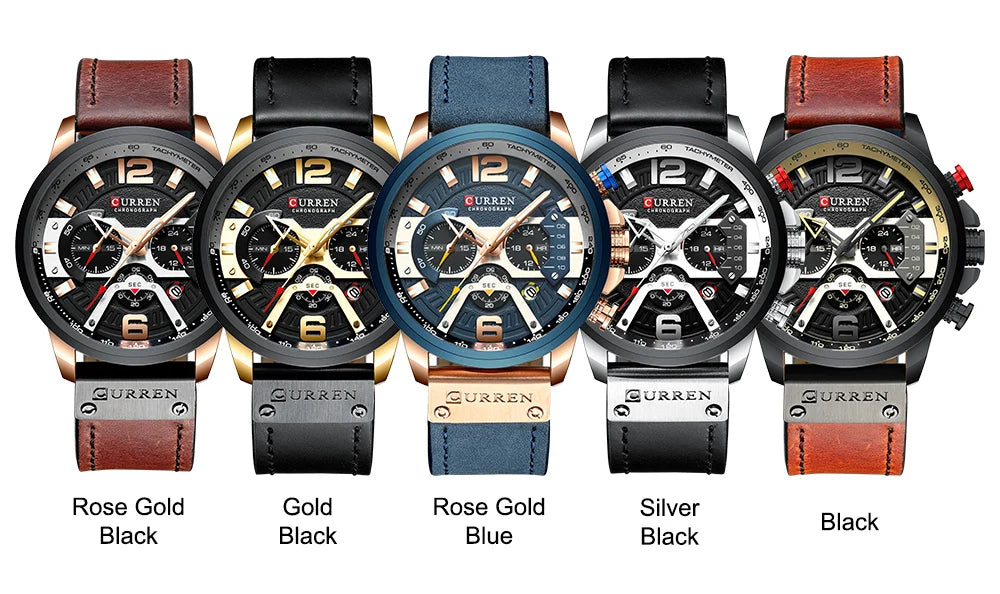 CURREN Men's Luxury Chronograph Watch Military Leather Sport Wristwatch