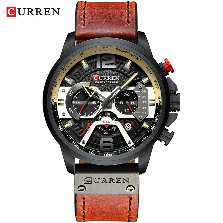 CURREN Men's Luxury Chronograph Watch Military Leather Sport Wristwatch