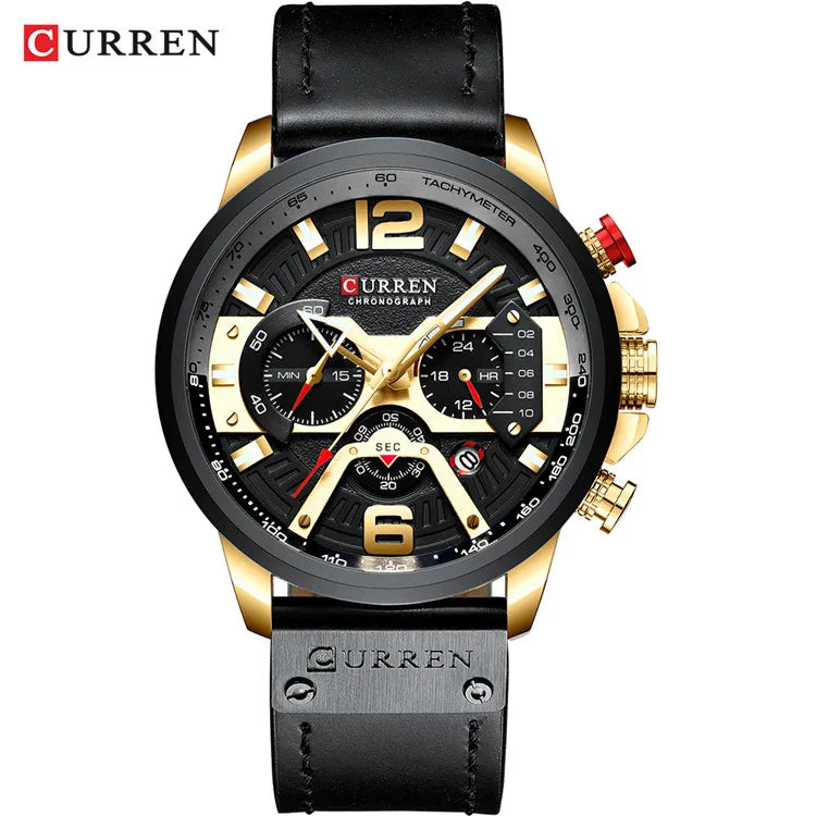 CURREN Men's Luxury Chronograph Watch Military Leather Sport Wristwatch