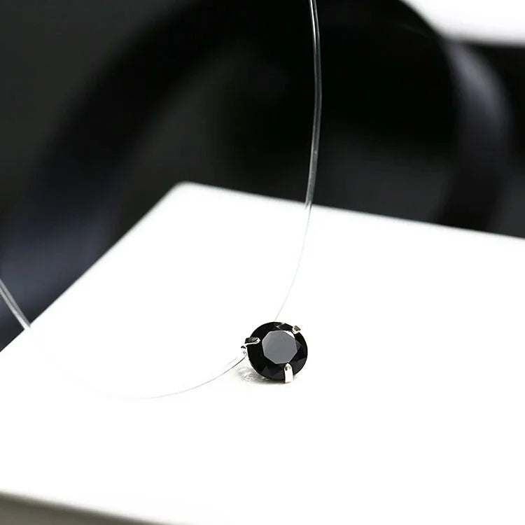 Crystal Zircon Water Drop Pendant Necklace - Invisible Chain Choker for Women