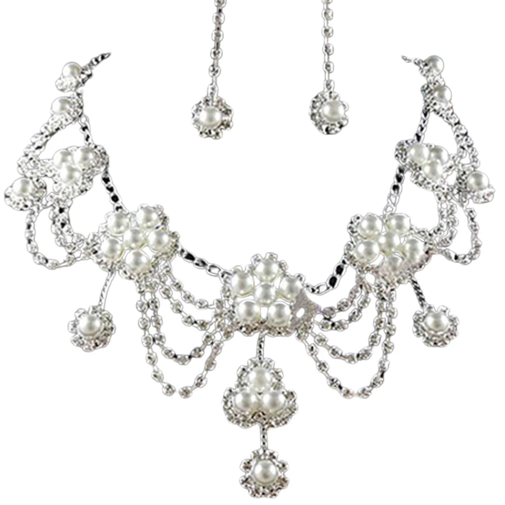 Luxury Pearl & Rhinestone Bridal Jewelry Set - Necklace & Earrings