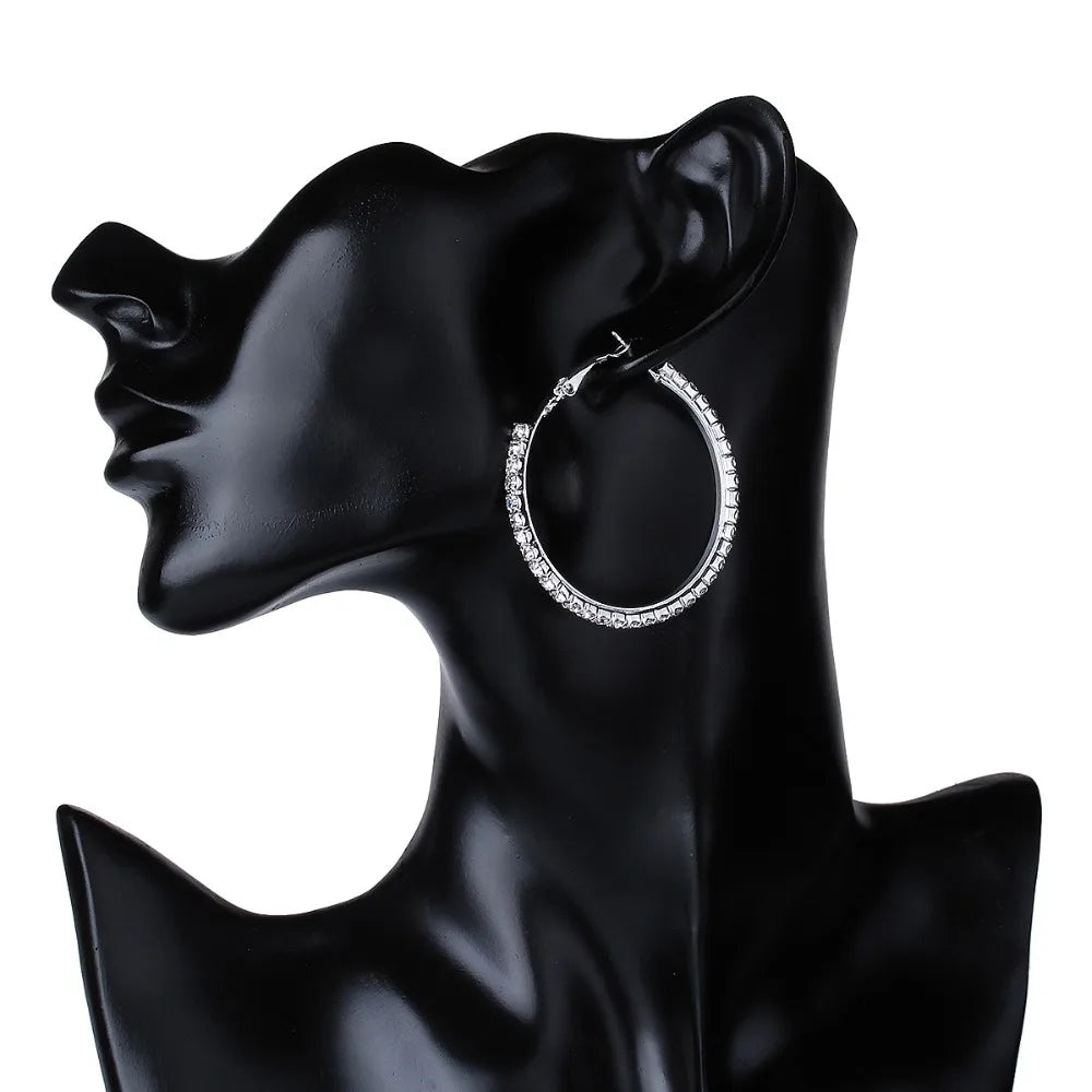 Hot Lady Shiny Rhinestone Cystal Circle Hoop Earring Gold & Silver 3cm 10cm