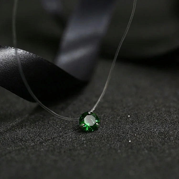 Crystal Zircon Water Drop Pendant Necklace - Invisible Chain Choker for Women