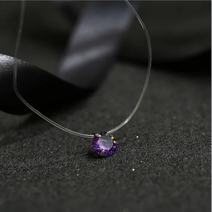 Crystal Zircon Water Drop Pendant Necklace - Invisible Chain Choker for Women