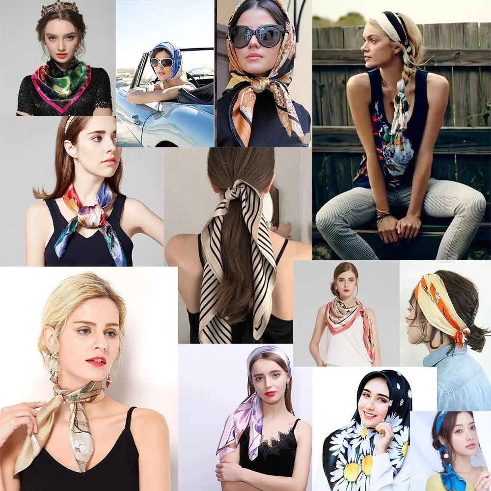 Luxury Women Silk Square Scarf Elegant Bandana Style Headscarf & Neck Wrap