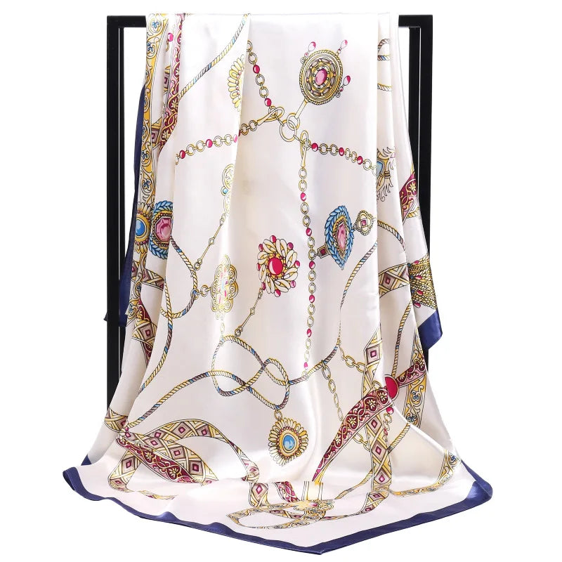 Luxury Women Silk Square Scarf Elegant Bandana Style Headscarf & Neck Wrap