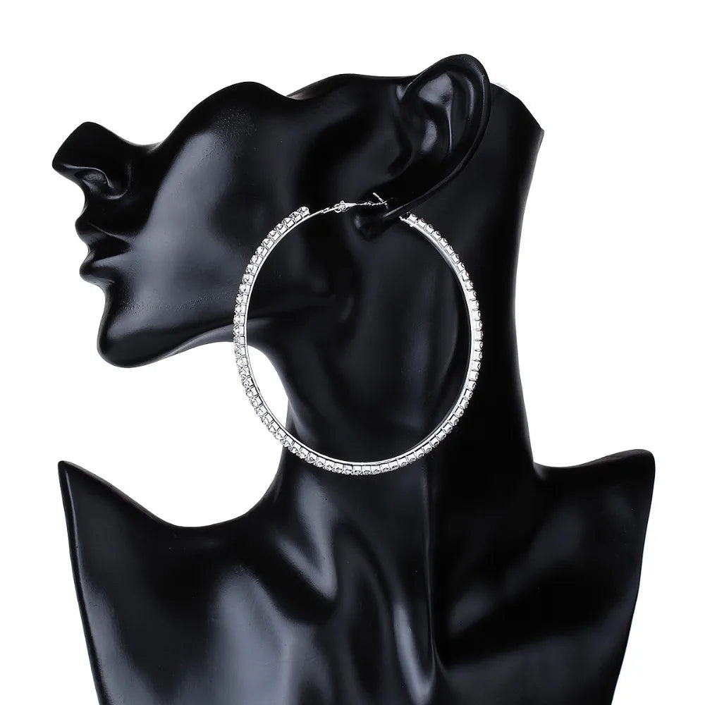 Hot Lady Shiny Rhinestone Cystal Circle Hoop Earring Gold & Silver 3cm 10cm