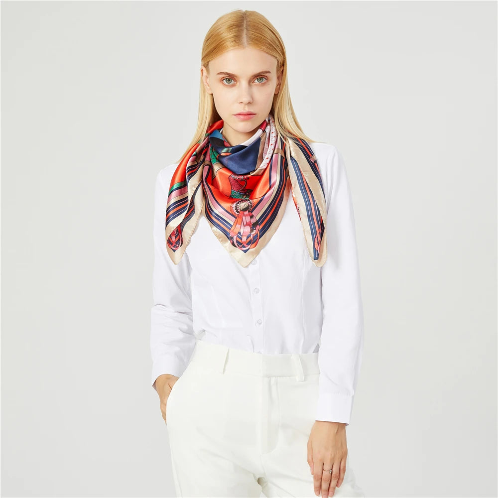 Luxury Women Silk Square Scarf Elegant Bandana Style Headscarf & Neck Wrap