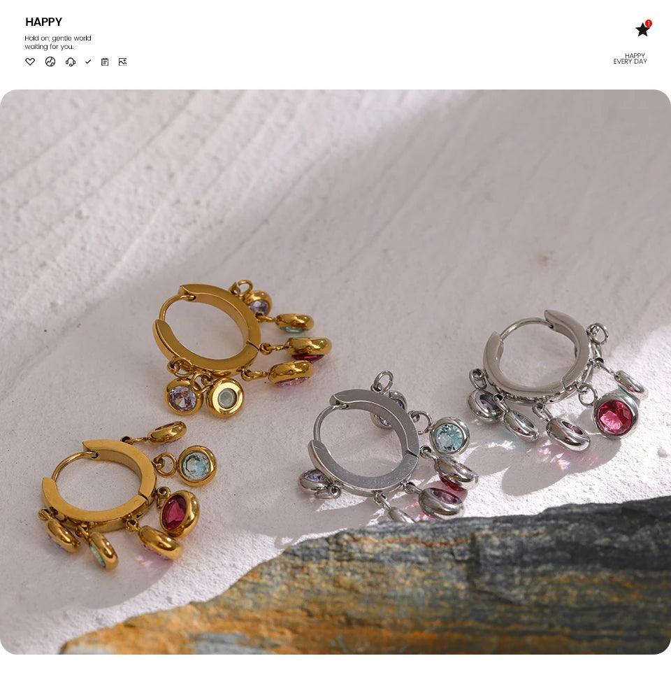 Colorful Cubic Zirconia Hoop Earrings