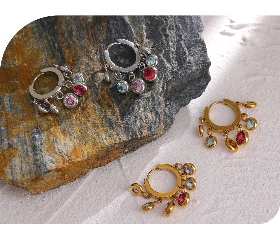 Colorful Cubic Zirconia Hoop Earrings
