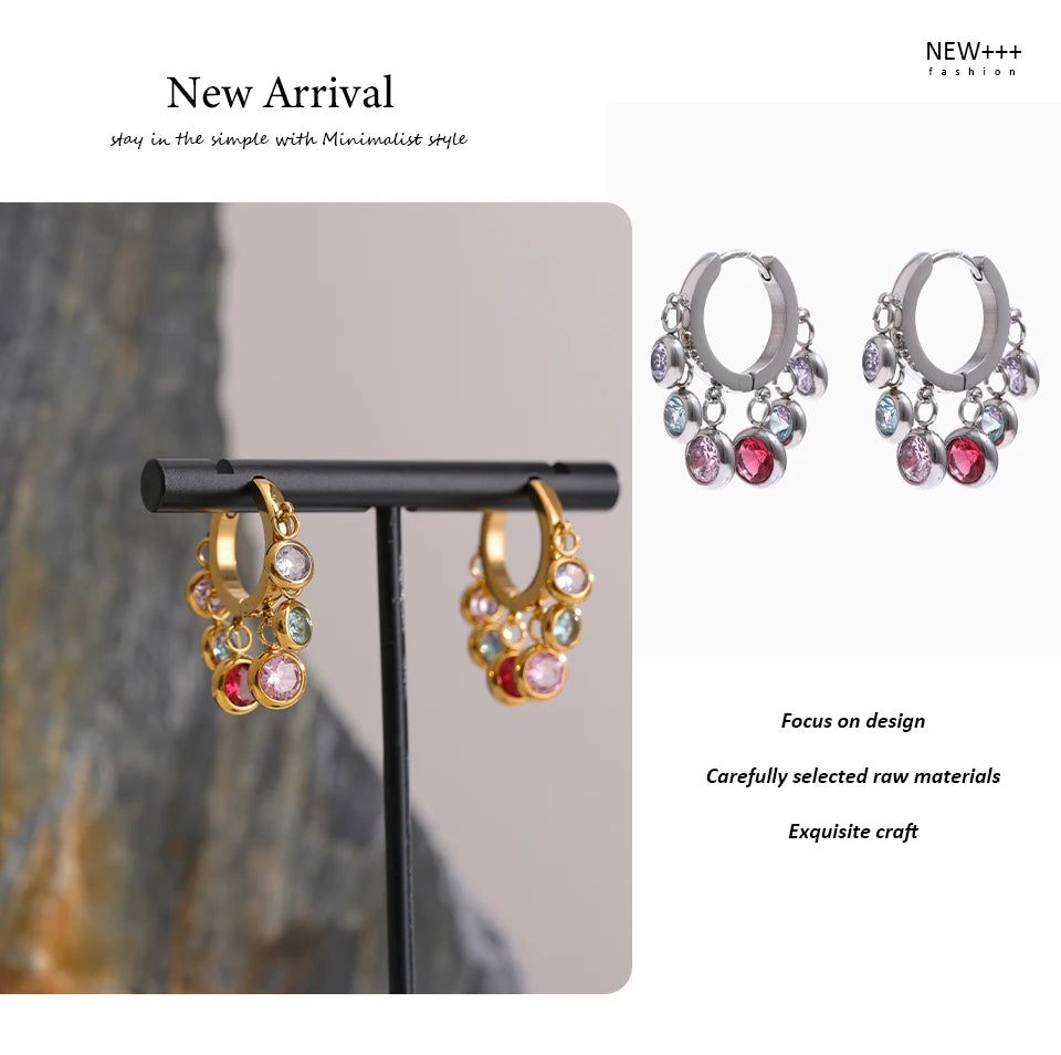 Colorful Cubic Zirconia Hoop Earrings