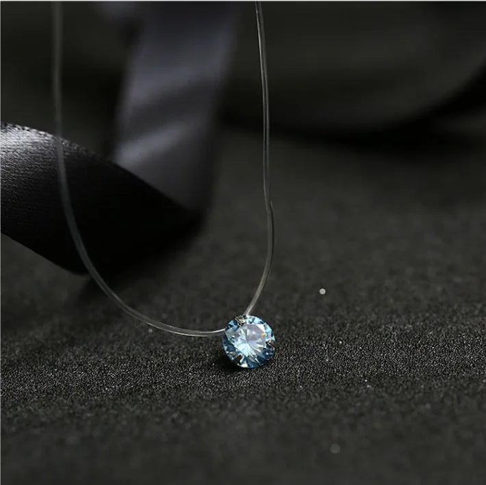 Crystal Zircon Water Drop Pendant Necklace - Invisible Chain Choker for Women