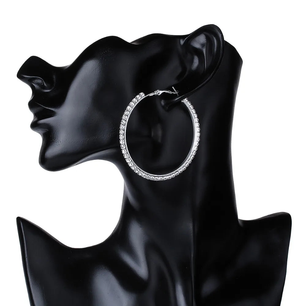 Hot Lady Shiny Rhinestone Cystal Circle Hoop Earring Gold & Silver 3cm 10cm