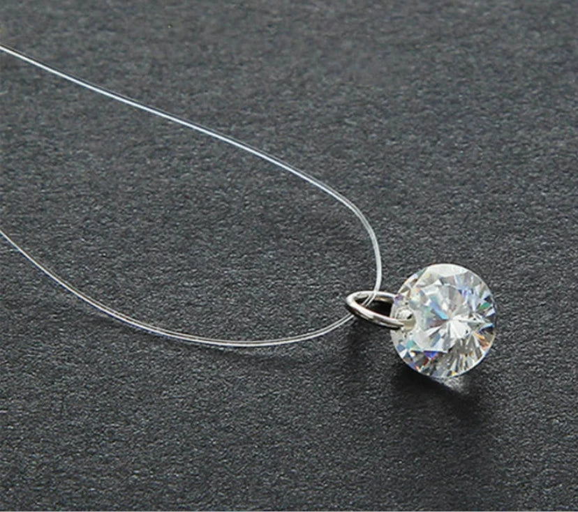 Crystal Zircon Water Drop Pendant Necklace - Invisible Chain Choker for Women
