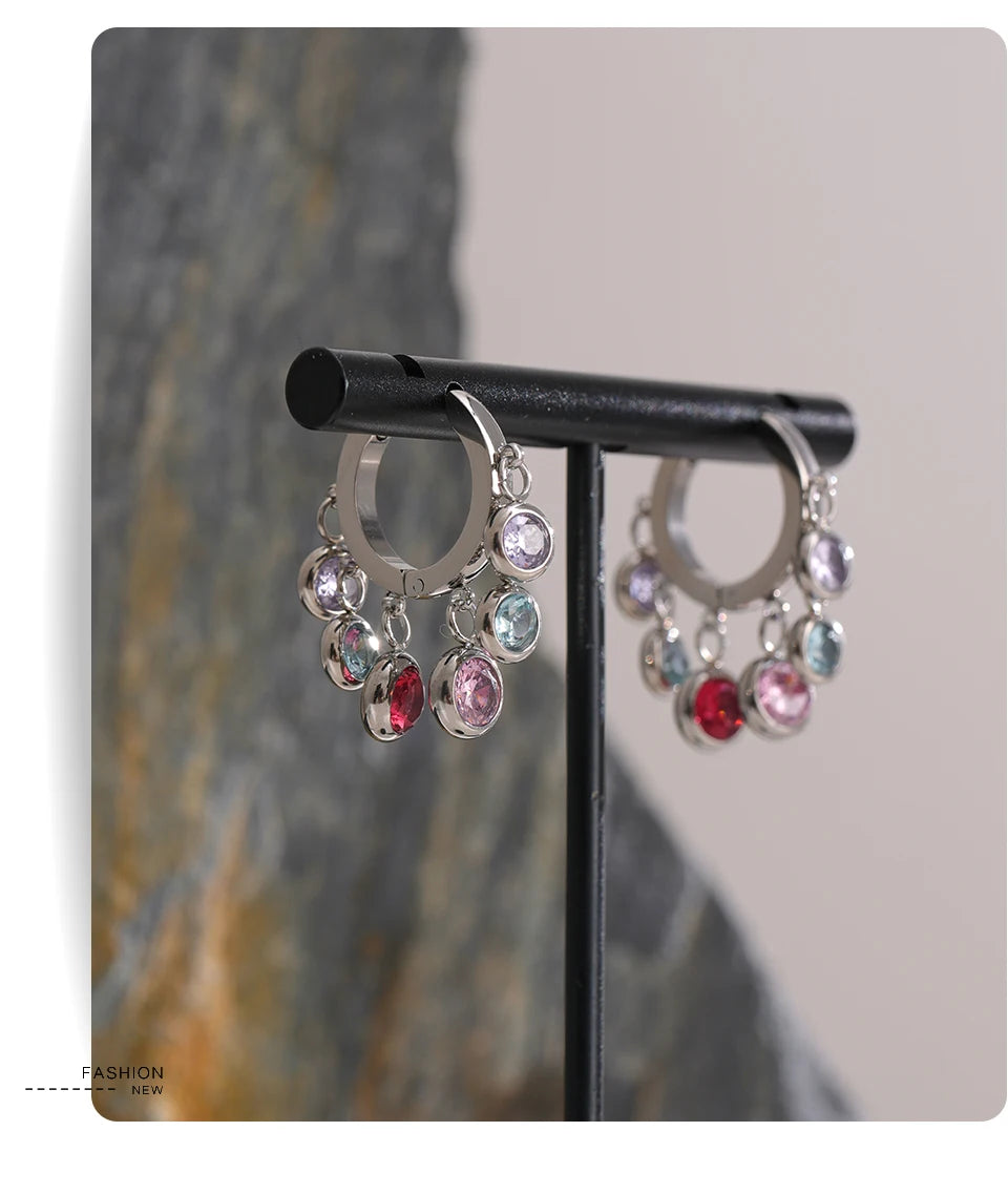 Colorful Cubic Zirconia Hoop Earrings