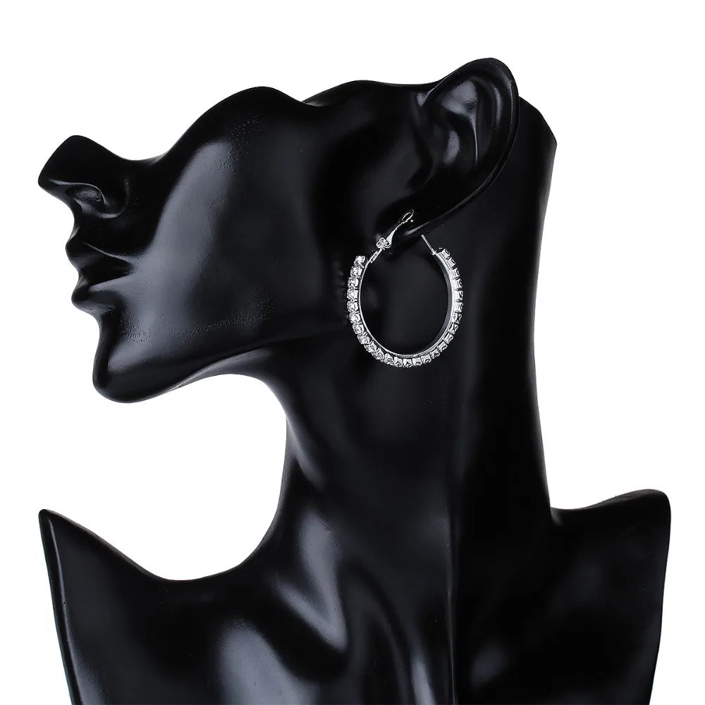 Hot Lady Shiny Rhinestone Cystal Circle Hoop Earring Gold & Silver 3cm 10cm