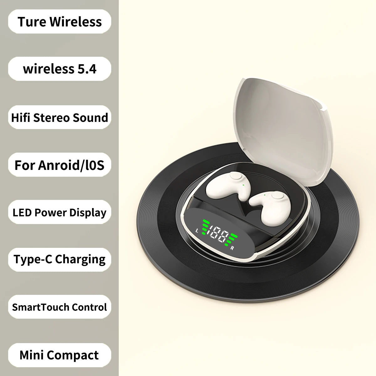 Wireless Bluetooth 5.3 Sleep & Sport Earbuds Waterproof Noise Cancelling Mini Headphones