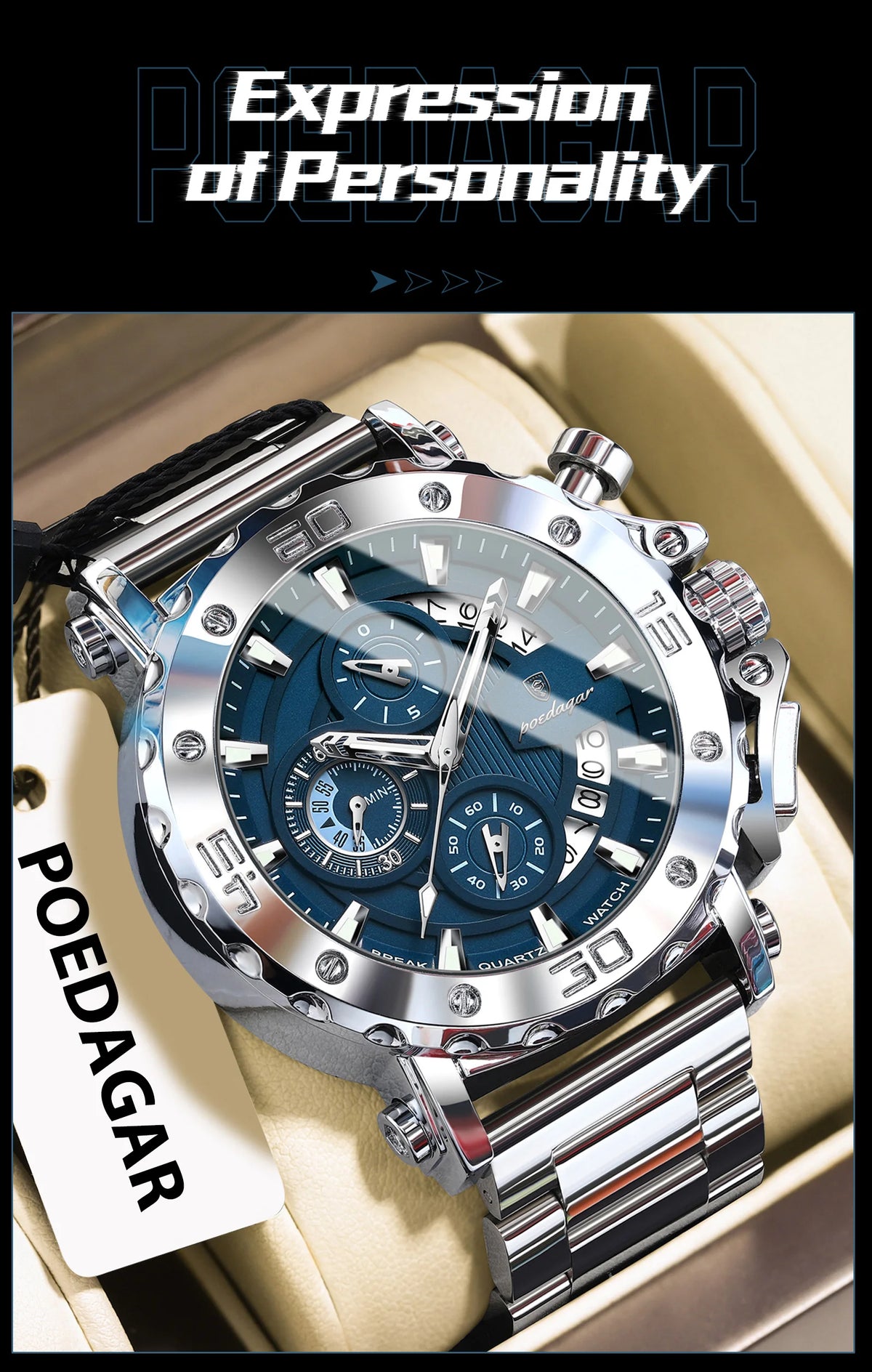 POEDAGAR 892 Men's Stainless Steel Quartz Watch