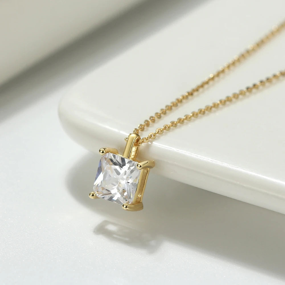 925 Sterling Silver Princess Cut Solitaire Necklace Cubic Zirconia Pendant