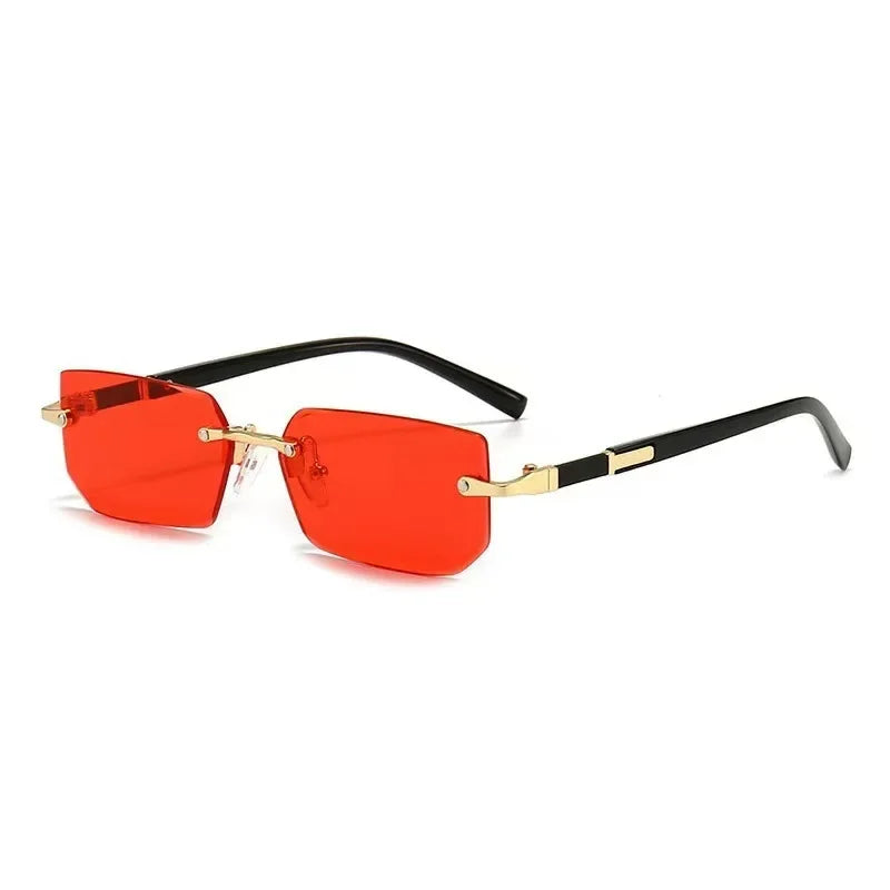 Rectangle Rimless Sunglasses Women Men - Small Square Trendy Shades UV400
