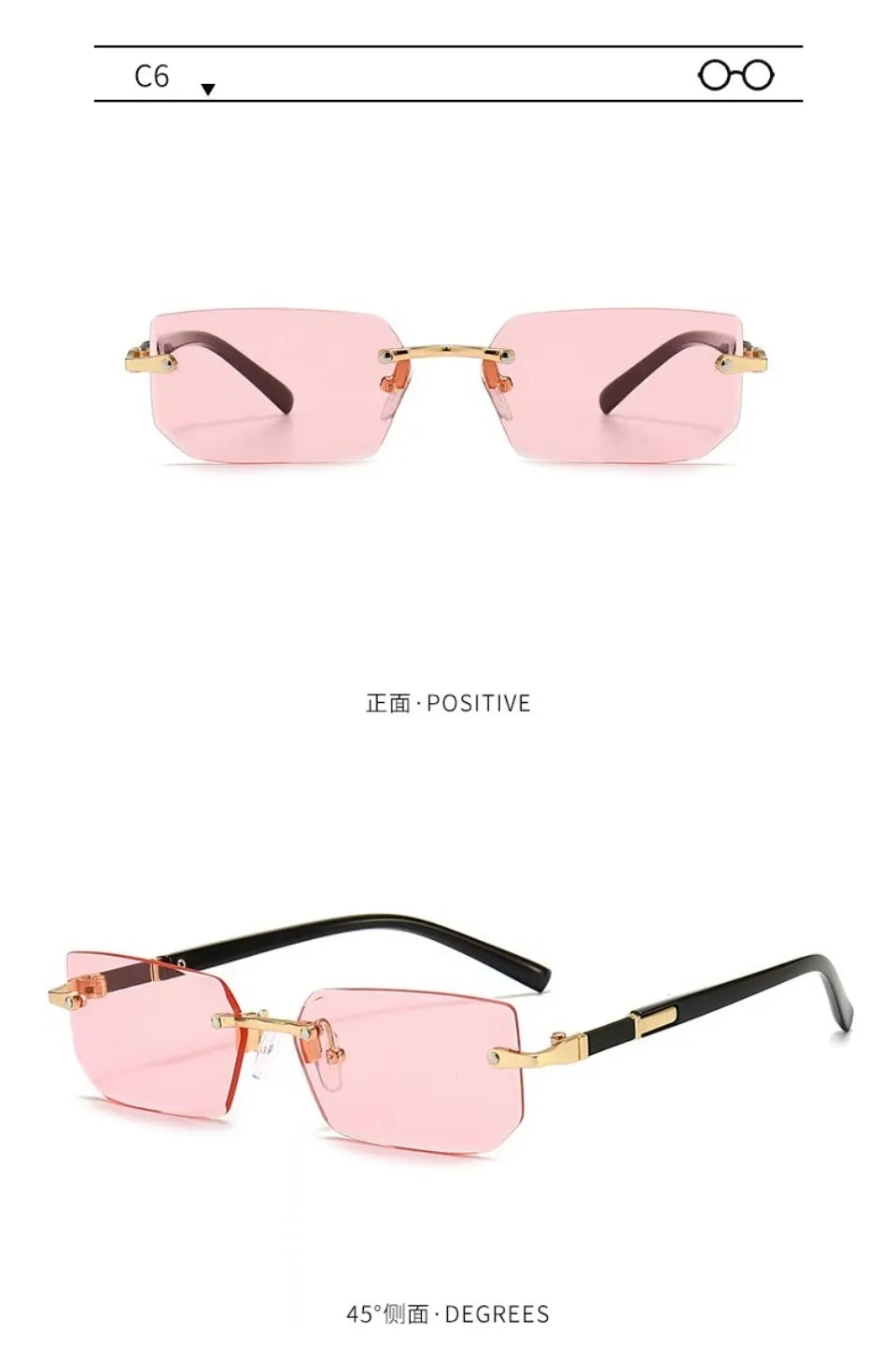Rectangle Rimless Sunglasses Women Men - Small Square Trendy Shades UV400