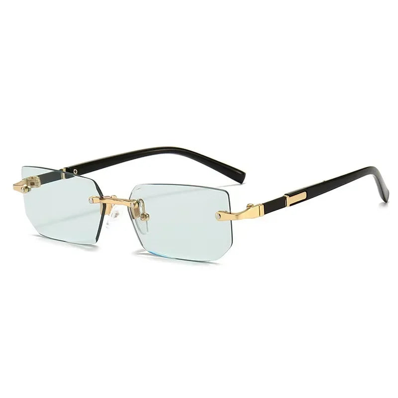 Rectangle Rimless Sunglasses Women Men - Small Square Trendy Shades UV400