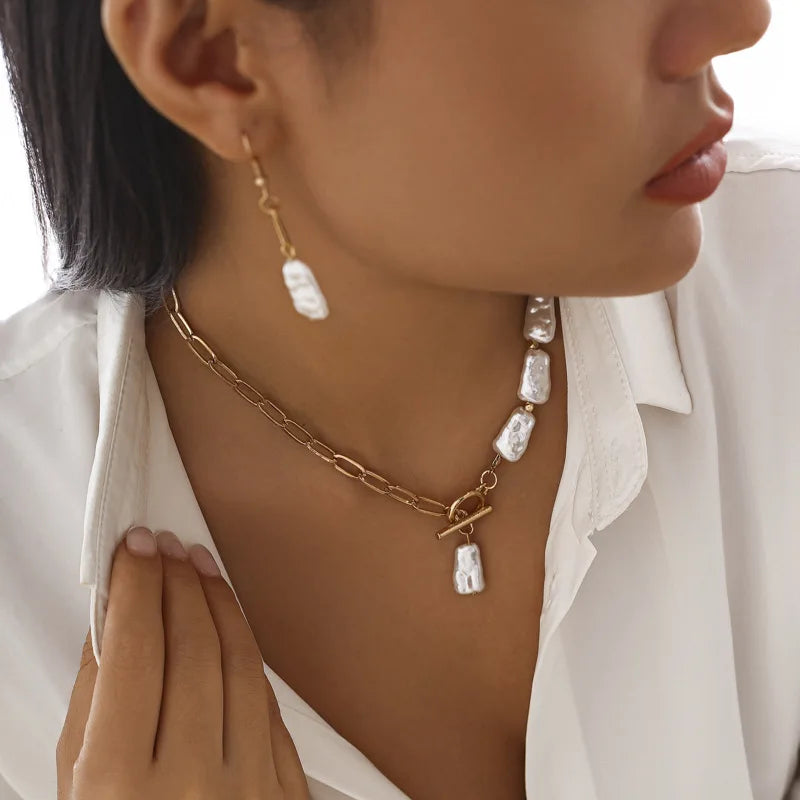 Boho Pearl Pendant Necklace Earring & Bracelet for Women