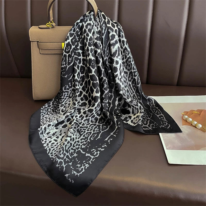 Luxury Print Satin Silk Square Scarf for Women Hijab Shawl & Elegant Wrap Accessory