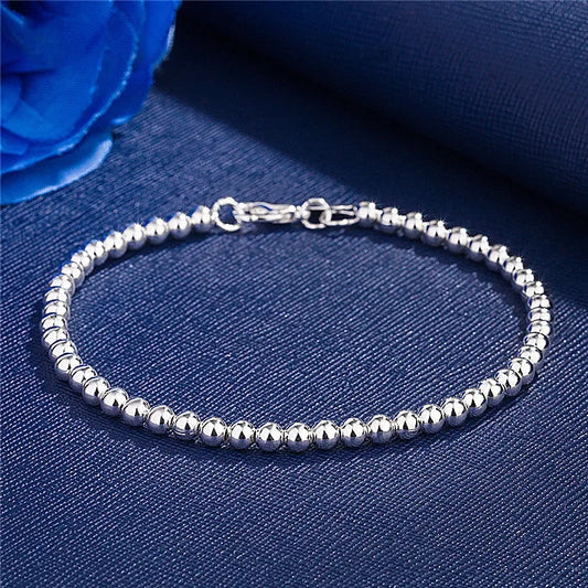 925 Sterling Silver Charm Bracelet for Women 4mm Beads Chain Wedding & Party Jewelry Gift