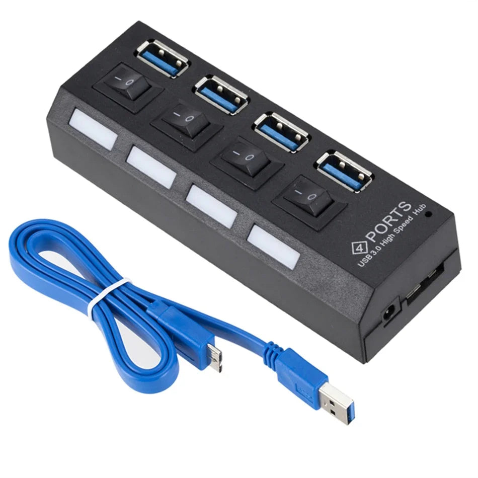 USB 3.0 HUB - High Speed 4/7 Port Splitter with power Adapter & On/ Off Switch