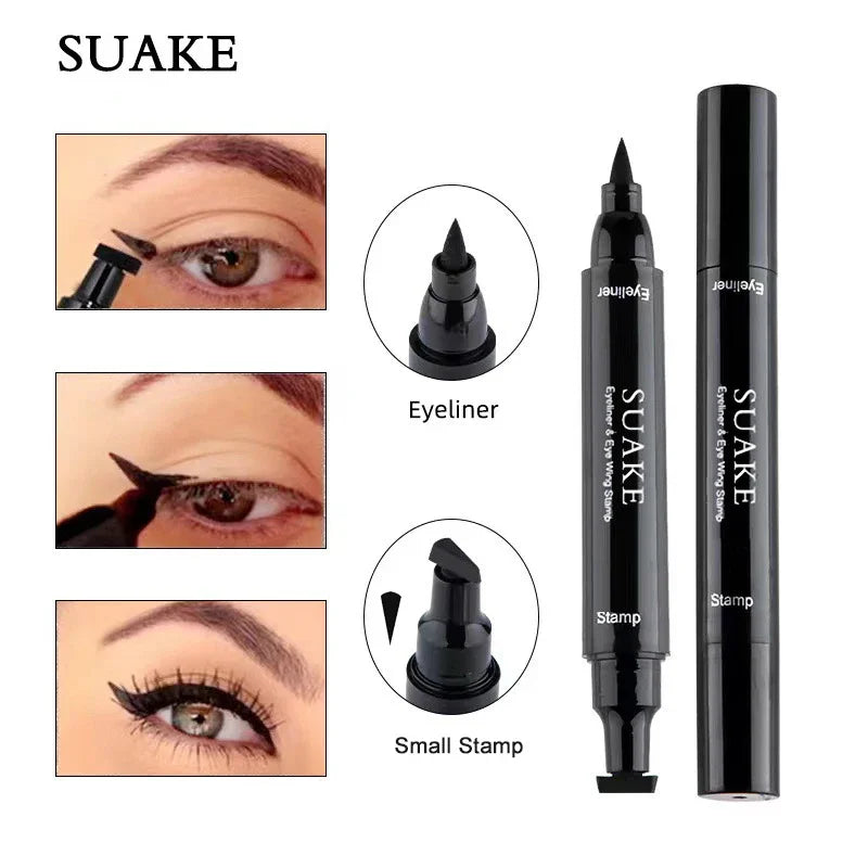 2 In1 Liquid Glitter Eyeliner Stamp Thin Seal Makeup Black Red Green Fast Dry Eye Liner Pencil 7 Color Blue Brown Smoky Eyes