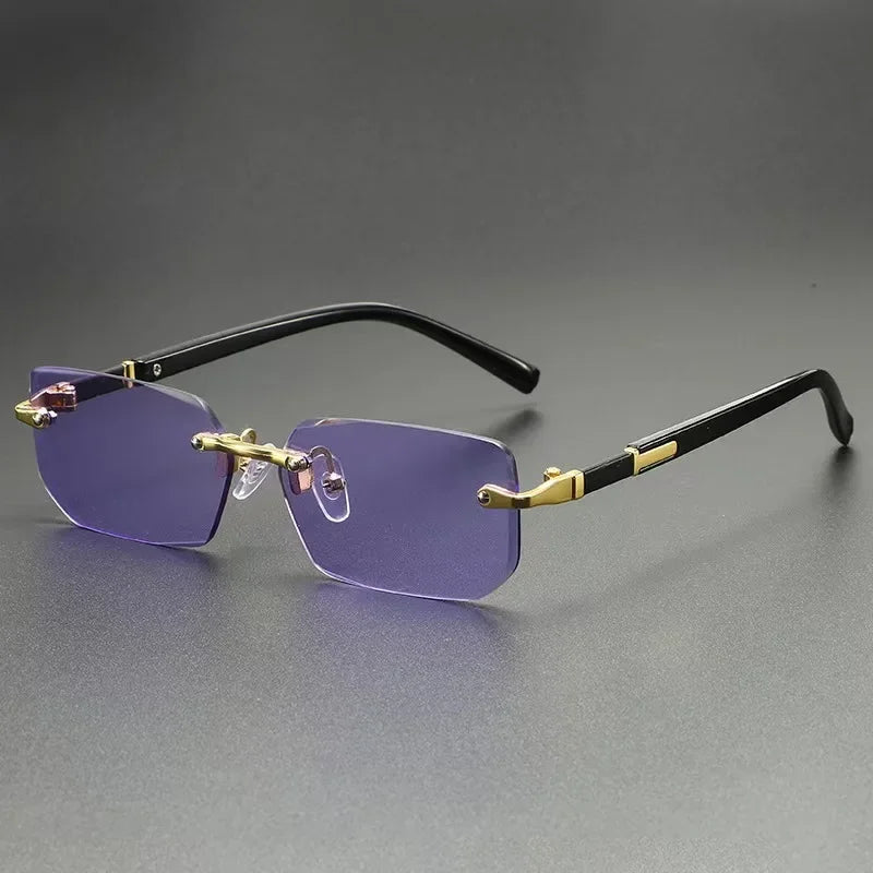 Rectangle Rimless Sunglasses Women Men - Small Square Trendy Shades UV400