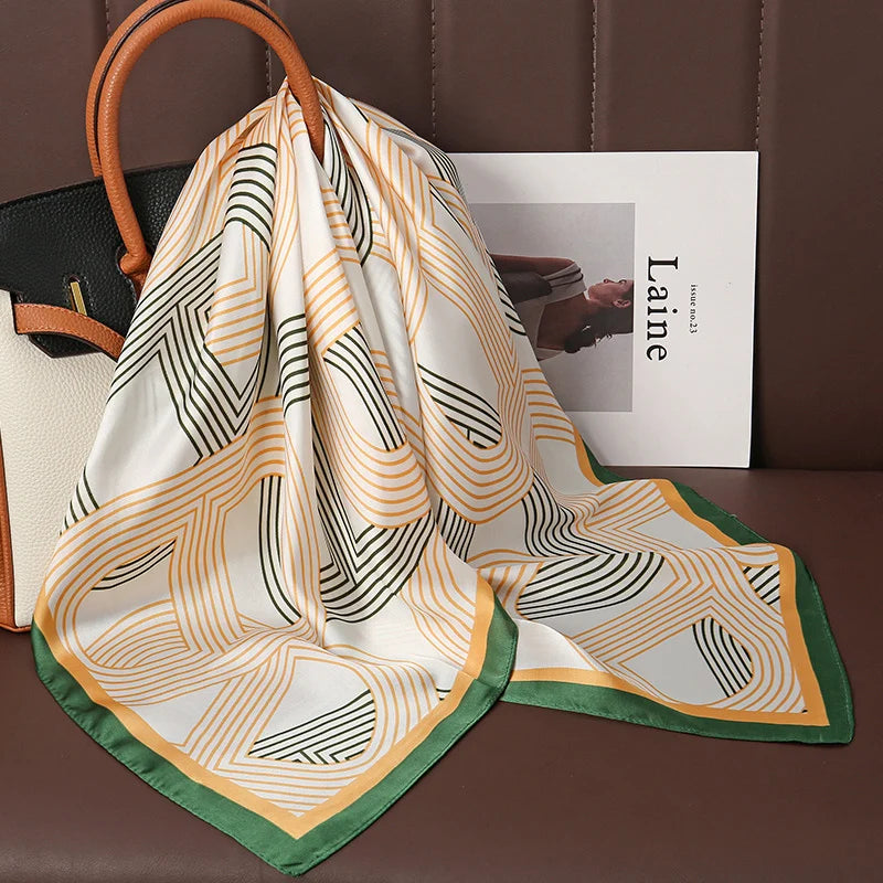 Luxury Print Satin Silk Square Scarf for Women Hijab Shawl & Elegant Wrap Accessory