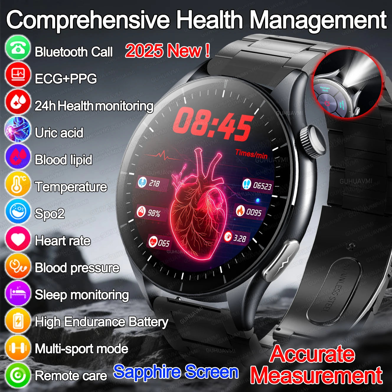 2025 Clinical Grade Laser Therapy Smartwatch - Blood Pressure Heart Rate Monitor