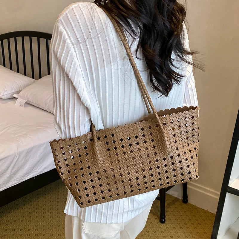 Women's Woven Shoulder Bag - Luxury Designer Tote Purse Handbag