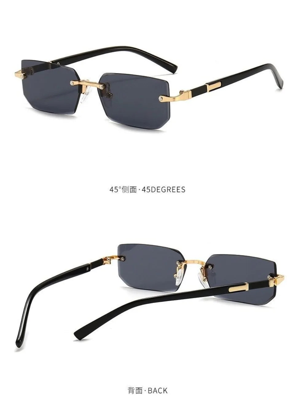 Rectangle Rimless Sunglasses Women Men - Small Square Trendy Shades UV400