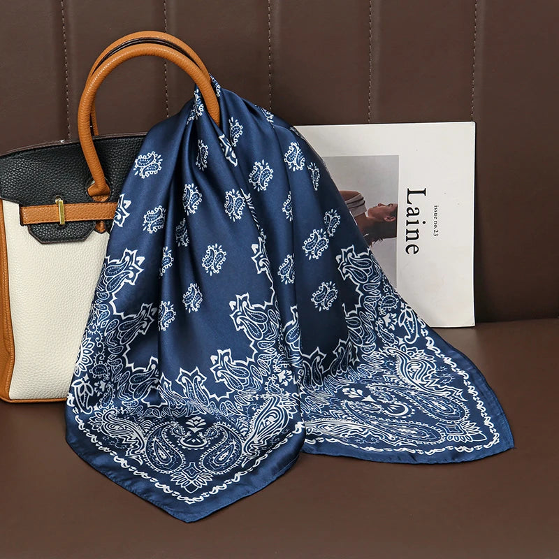 Luxury Print Satin Silk Square Scarf for Women Hijab Shawl & Elegant Wrap Accessory
