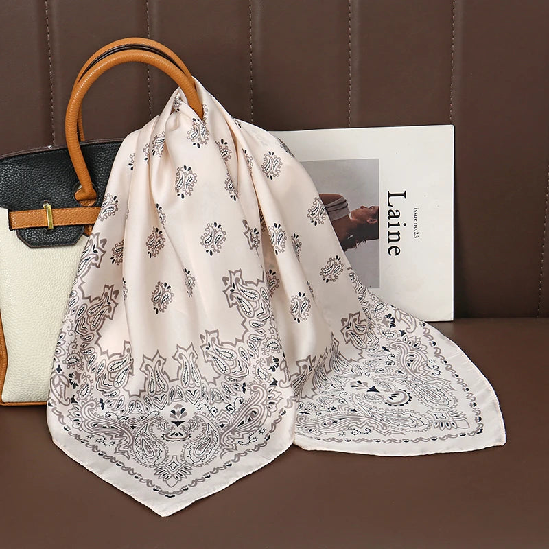 Luxury Print Satin Silk Square Scarf for Women Hijab Shawl & Elegant Wrap Accessory