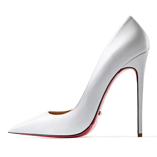 Heels for Ladies New Luxury Designer White Matte 12 cm High Heels Red Bottoms Pointed Toe Pumps Elegant Women Party Prom Shoes