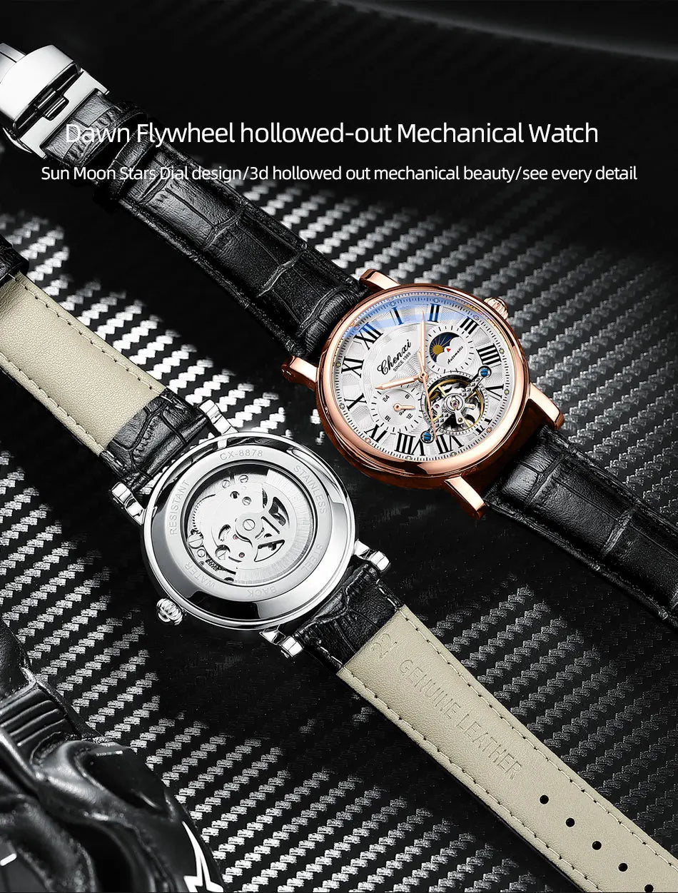 Watch For Men Business Fashion Genuine Leather Waterproof Mechanical Watch New 2024