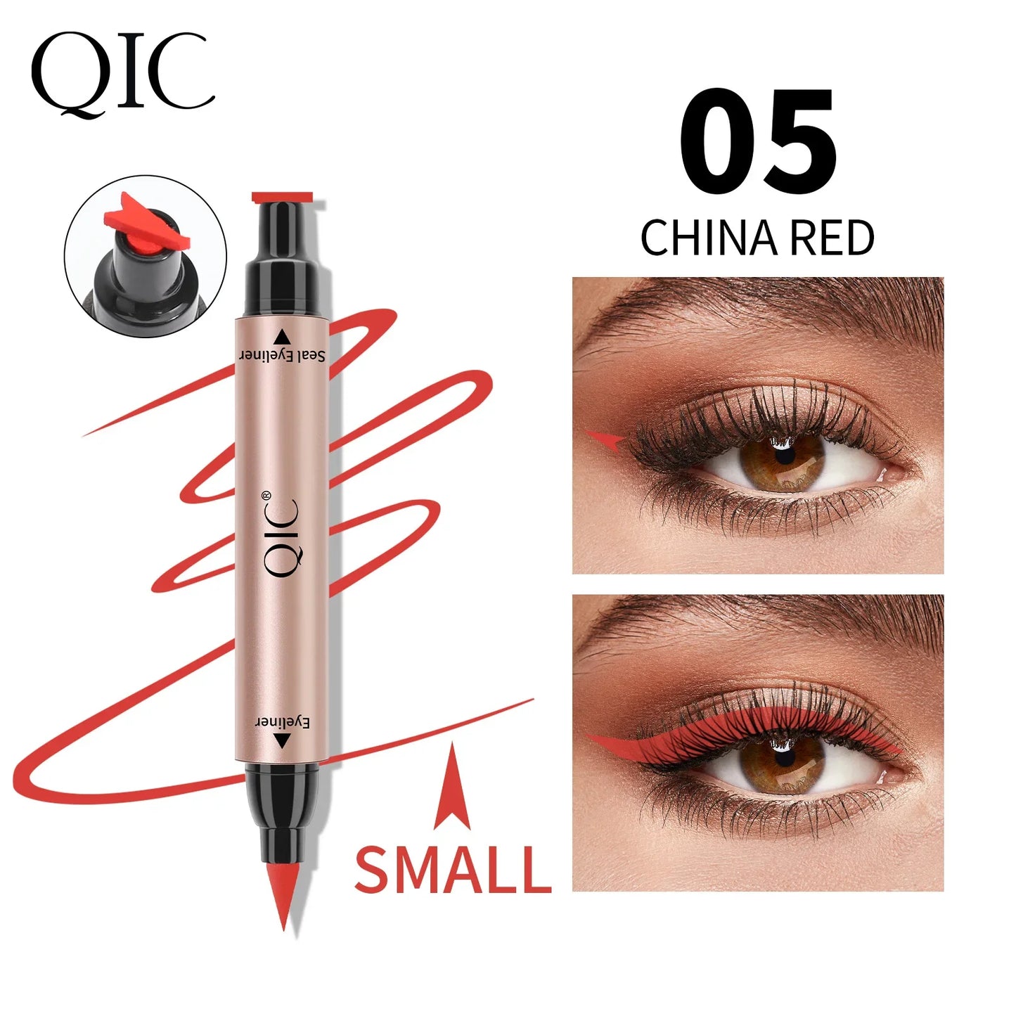 2 In1 Liquid Glitter Eyeliner Stamp Thin Seal Makeup Black Red Green Fast Dry Eye Liner Pencil 7 Color Blue Brown Smoky Eyes