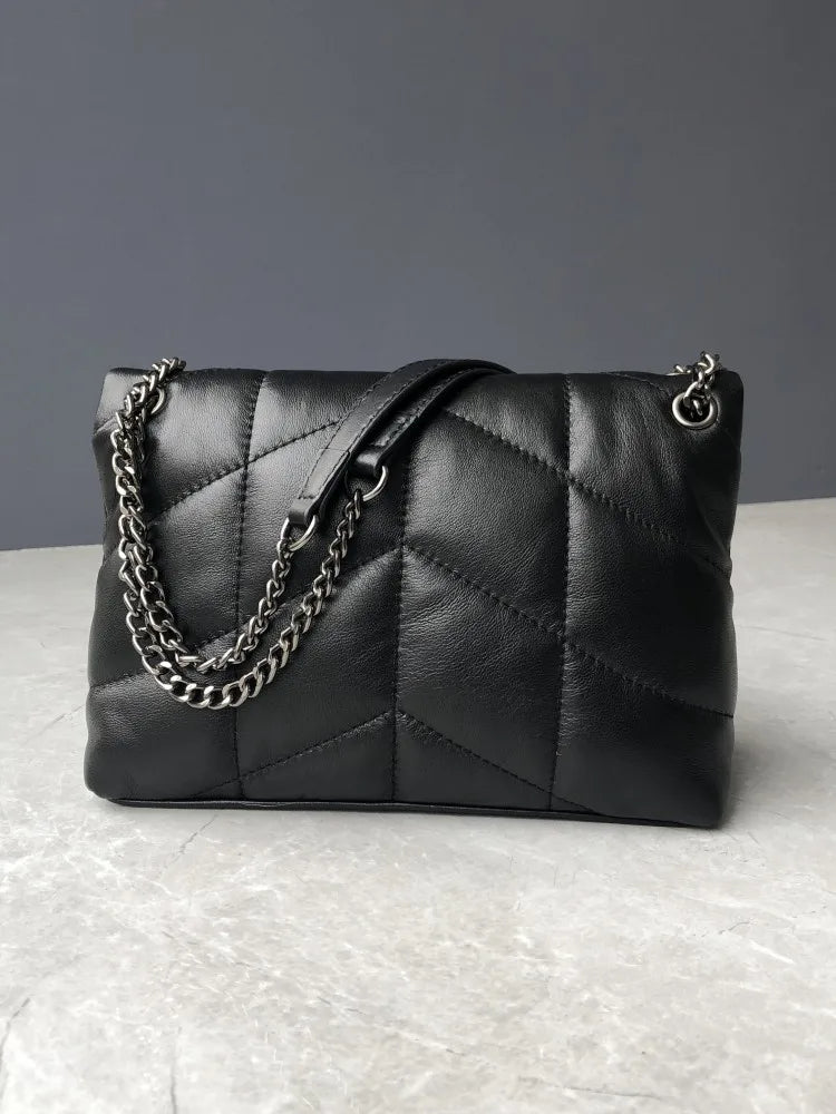 Women's Elegant Sheepskin Chain Bag- Designer Leather Messenger Handbag