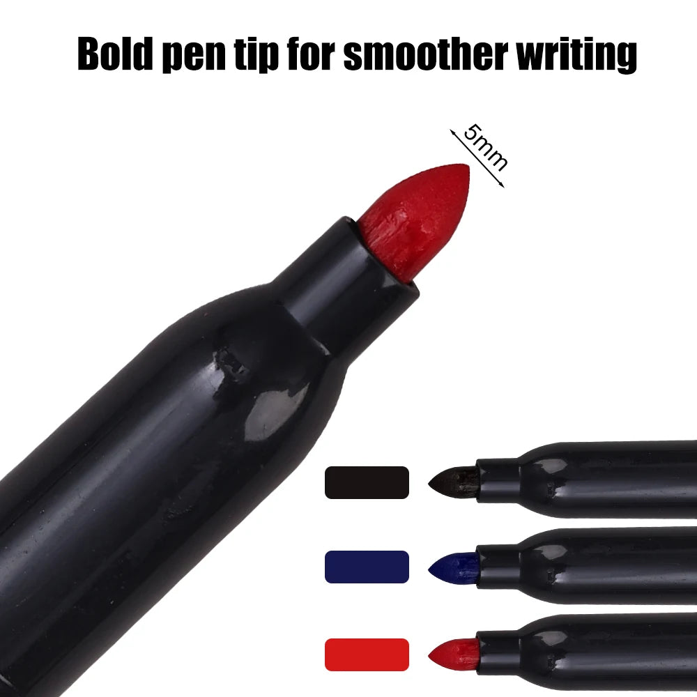 Permanent Maker Pen Set-Waterproof Drawing Markers in Black, Blue & Red