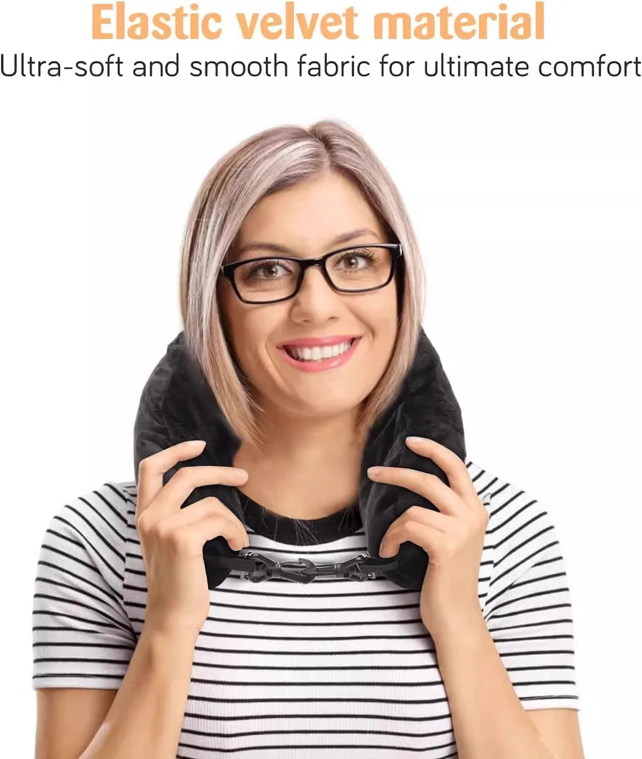 Travel Neck Pillow with Fillable Clothing U-shaped Velvet Cover & Extra Storage Bag