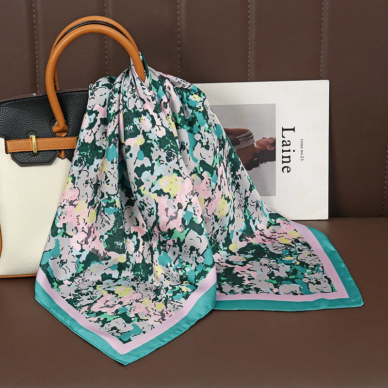 Luxury Print Satin Silk Square Scarf for Women Hijab Shawl & Elegant Wrap Accessory