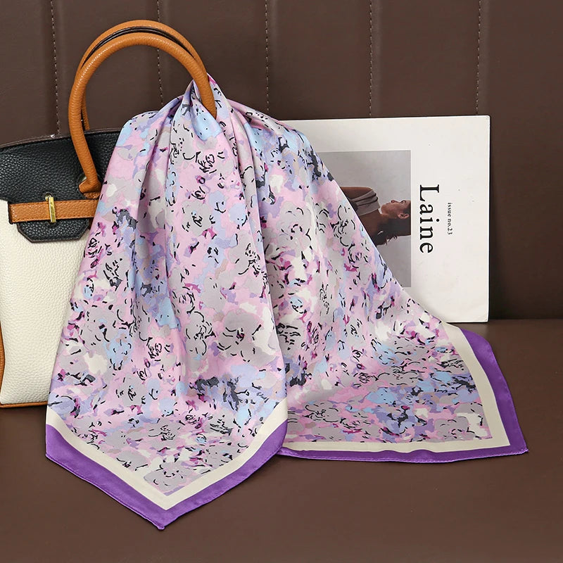 Luxury Print Satin Silk Square Scarf for Women Hijab Shawl & Elegant Wrap Accessory