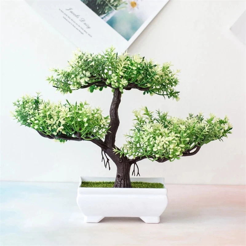 Artificial Bonsai Tree with Flower-Fake Potted Plant for Home Room & Garden Decoration